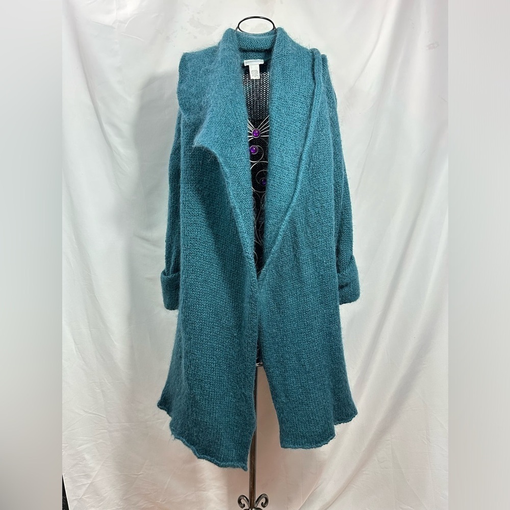Soft Surroundings Tilluride teal mohair and wool blend cardigan size PM